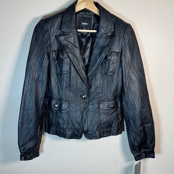 NWT Mossimo Genuine Black Leather One Button Jacket Deadstock Y2K 90s Vintage S - Picture 1 of 10
